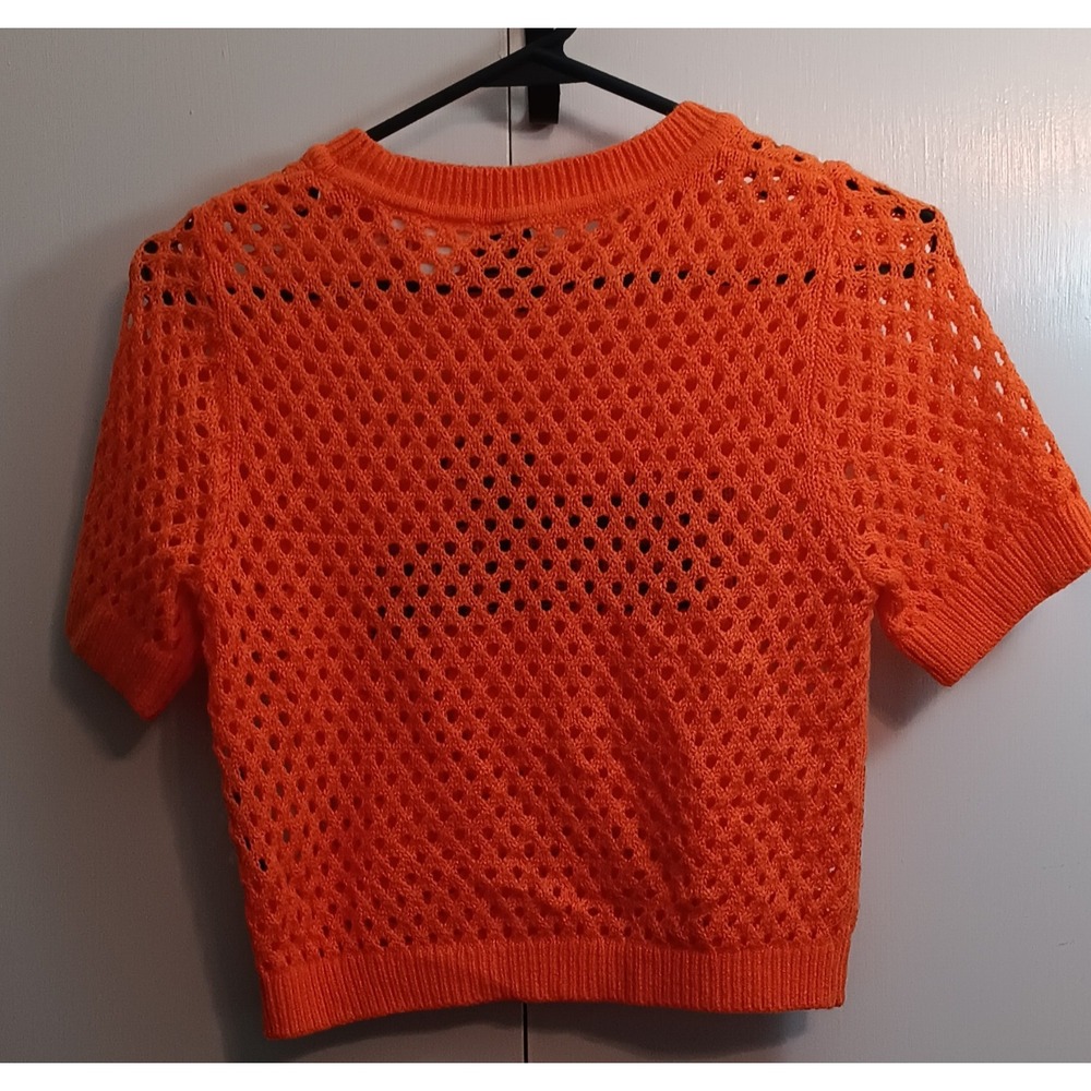 womens crop top sweater xs fanta soda graphic mesh novelty y2k 90s retro crochet - Picture 2 of 10